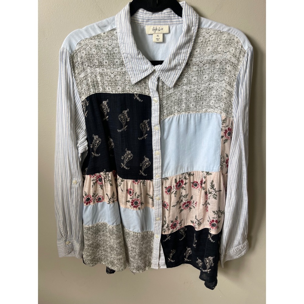 Style & Co Patchwork Floral Paisley Button Down boho casual paisley modal tunic